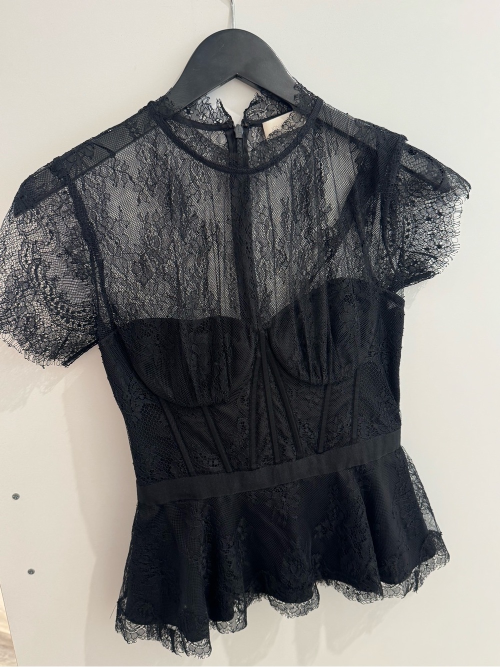 Jonathan Simkai Black Lace Peplum Dress with Sheer Bodice - Picture 2 of 3